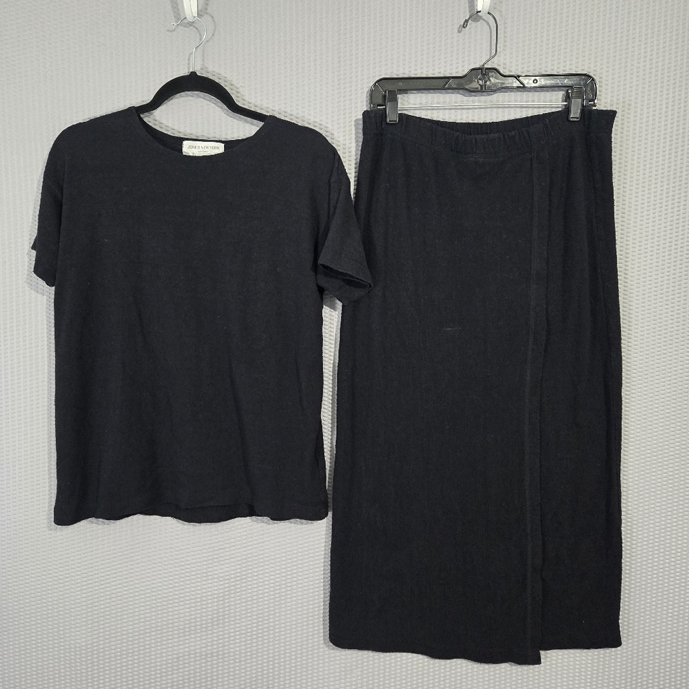Jones New York Lounge Essential Black Basic Maxi Skirt Set 100% Silk Size M